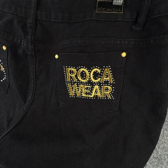 Rocawear Y2K Women Jeans Size 22 Black Pockets Embellished Spell Out Logo 1999 - Picture 3 of 16